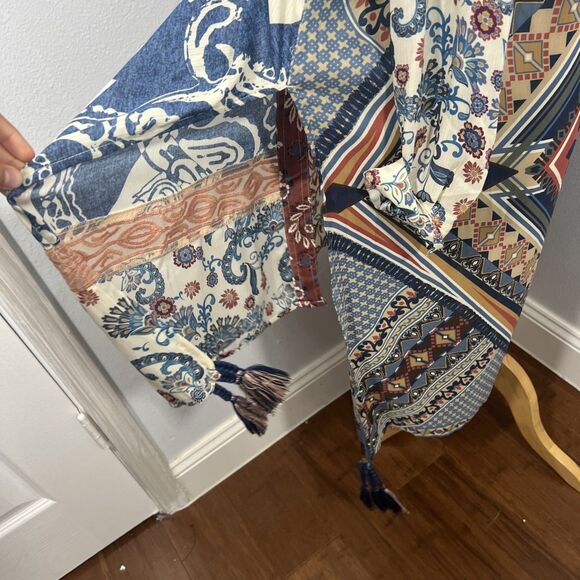 Vincente‎ Blouse Womens M Multi Paisley Beachy Resort Wear Boho Tunic - Picture 3 of 10